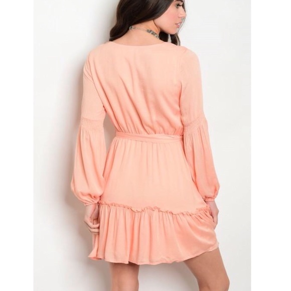 ❗️CLOSING SALE❗️Apricot Tie Waist  Ruffle Dress - Picture 2 of 4